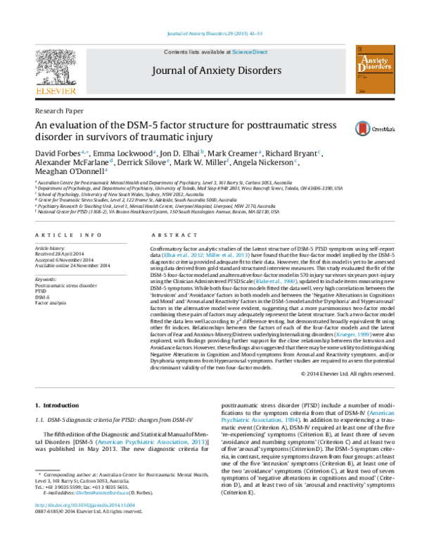 (PDF) An evaluation of the DSM-5 factor structure for posttraumatic ...