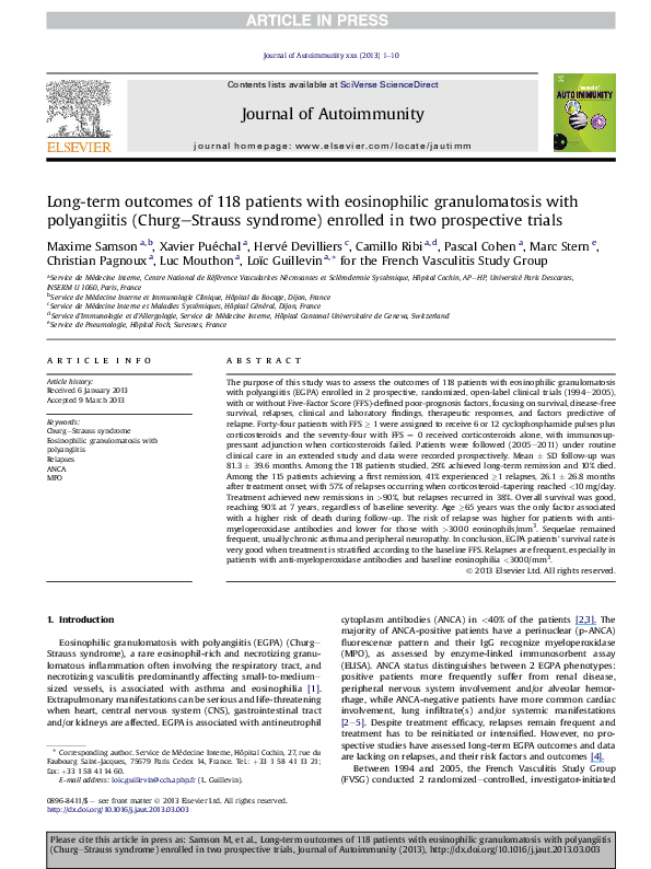 (PDF) Long-term outcomes of 118 patients with eosinophilic ...