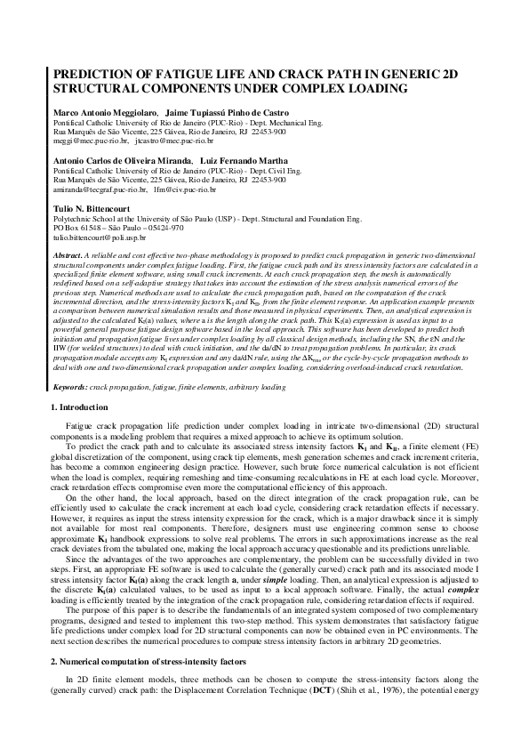 (PDF) Prediction of Fatigue Life and Crack Path in Generic 2D ...