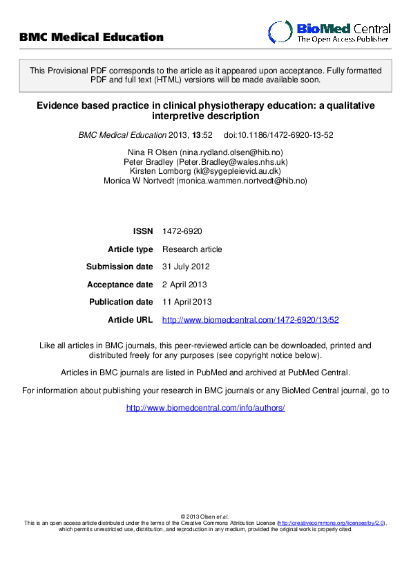 (PDF) Evidence based practice in clinical physiotherapy education: a ...