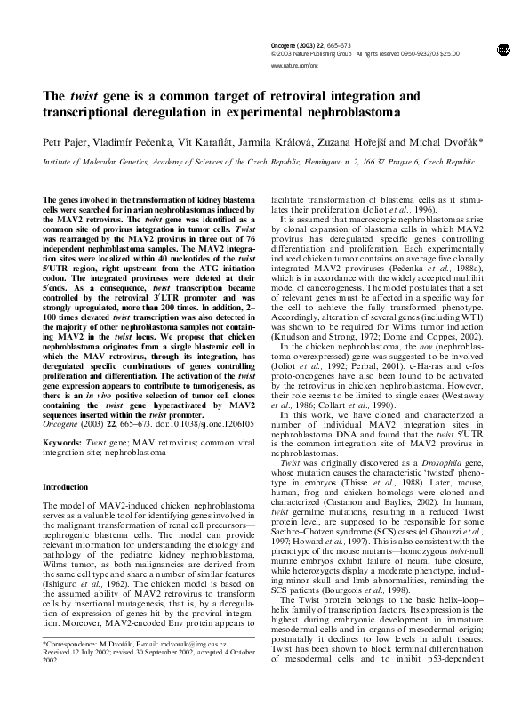 (PDF) The twist gene is a common target of retroviral integration and ...