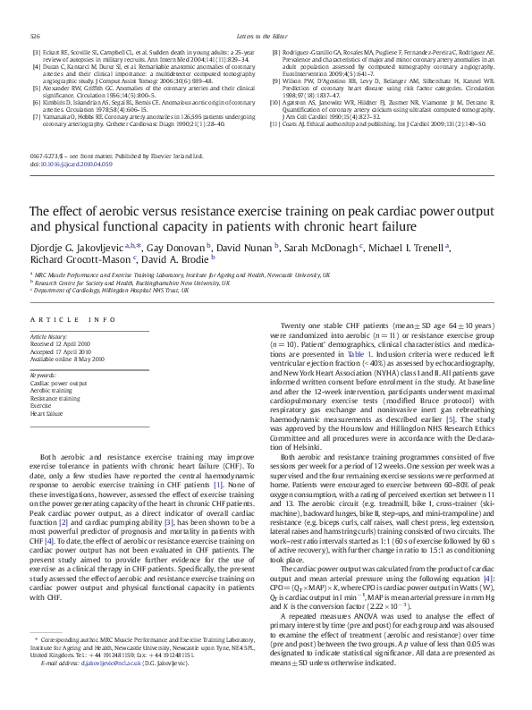 (PDF) The effect of aerobic versus resistance exercise training on peak ...