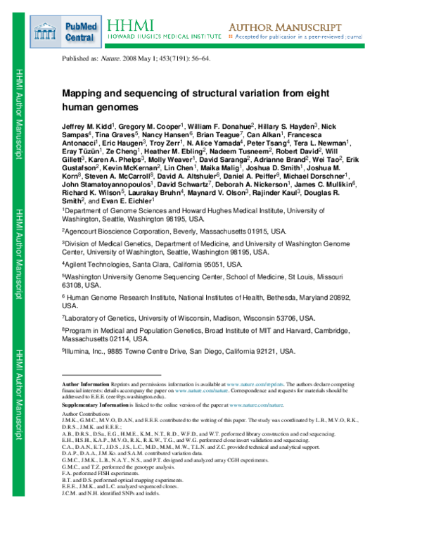 (PDF) Mapping and sequencing of structural variation from eight human ...