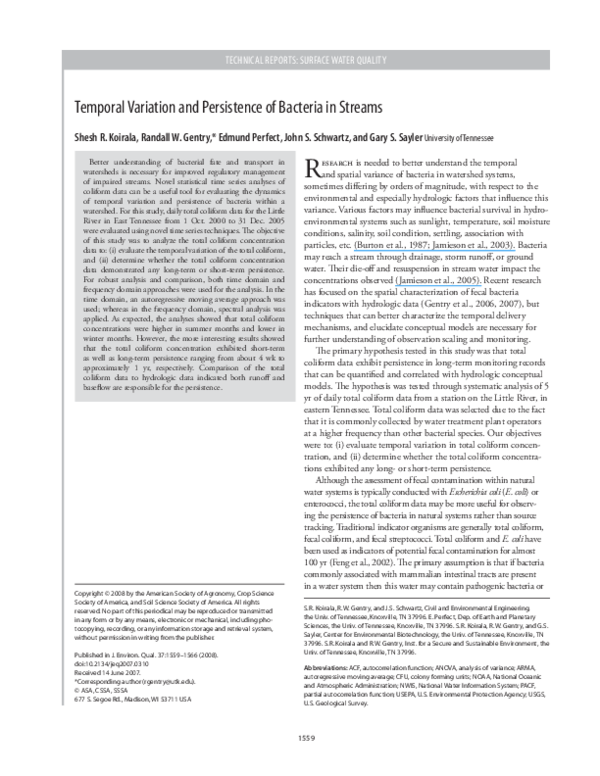 (PDF) Temporal Variation and Persistence of Bacteria in Streams