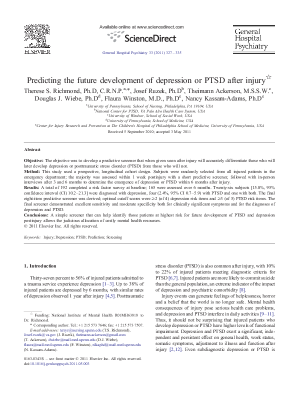 (PDF) Predicting the future development of depression or PTSD after injury