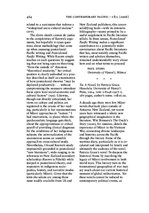 Tu by patricia grace essay 02 image