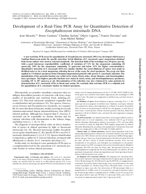 (PDF) Development of a Real-Time PCR Assay for Quantitative Detection ...