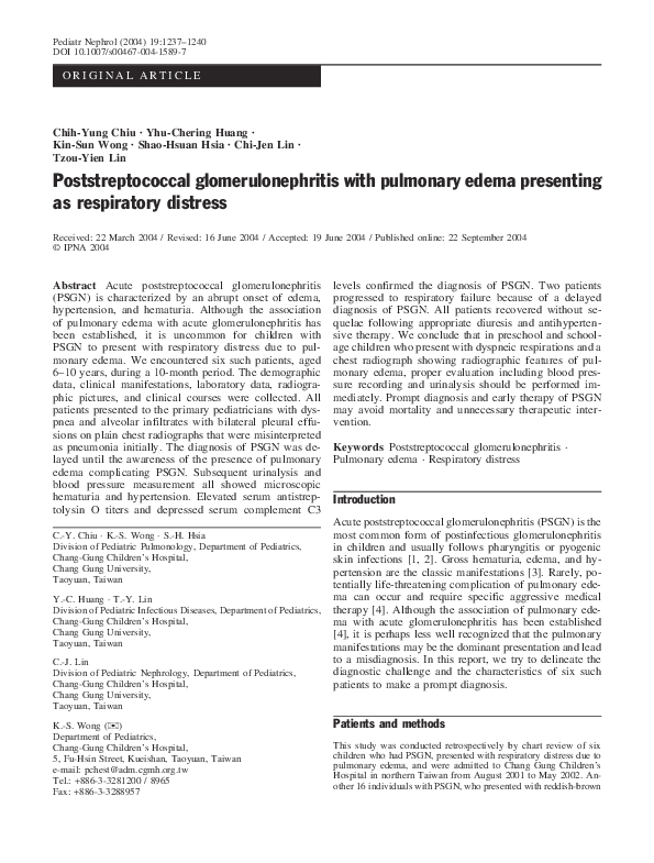 (PDF) Poststreptococcal glomerulonephritis with pulmonary edema and
