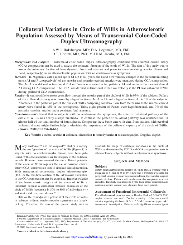 (PDF) Collateral variations in circle of Willis in atherosclerotic ...