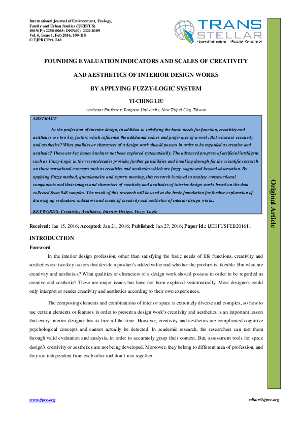 FOUNDING EVALUATION INDICATORS AND SCALES OF CREATIVITY AND AESTHETICS ...