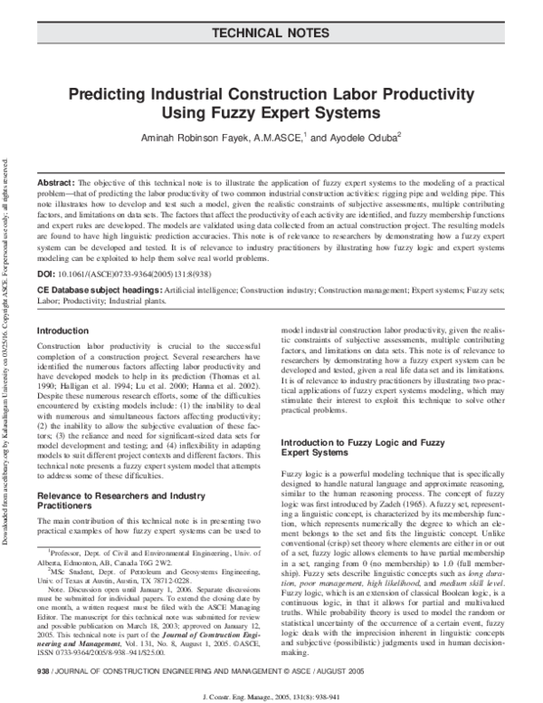 (PDF) Predicting Industrial Construction Labor Productivity Using Fuzzy ...