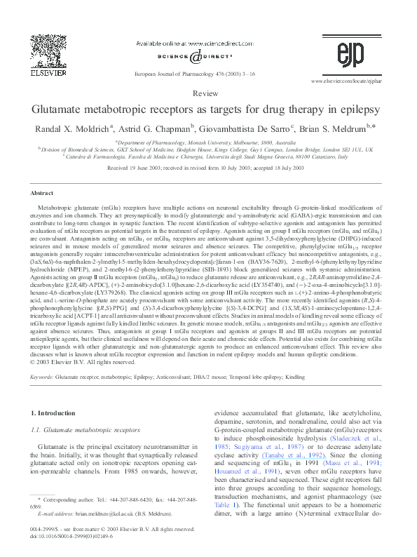 (PDF) Glutamate metabotropic receptors as targets for drug therapy in ...