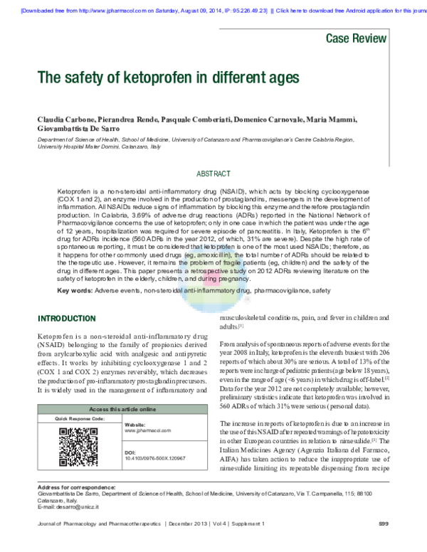 (PDF) The safety of ketoprofen in different ages Giovambattista De