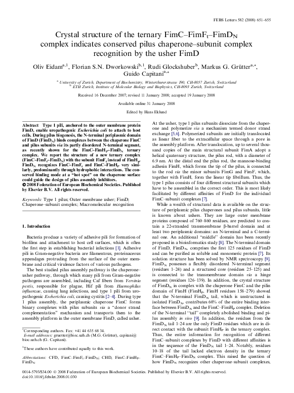 (PDF) Crystal structure of the ternary FimC–FimFt–FimDN complex ...