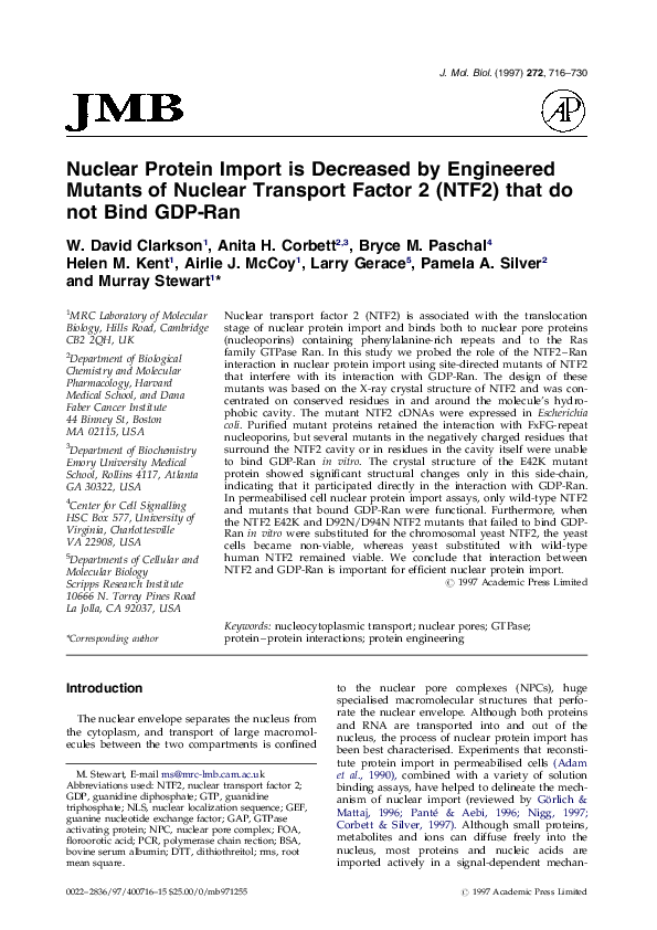 (PDF) Nuclear protein import is decreased by engineered mutants of ...