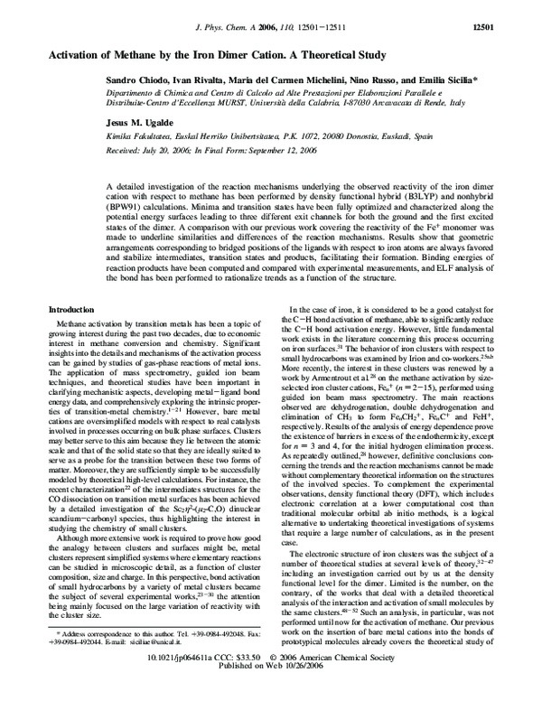 (PDF) Activation of Methane by the Iron Dimer Cation. A Theoretical Study
