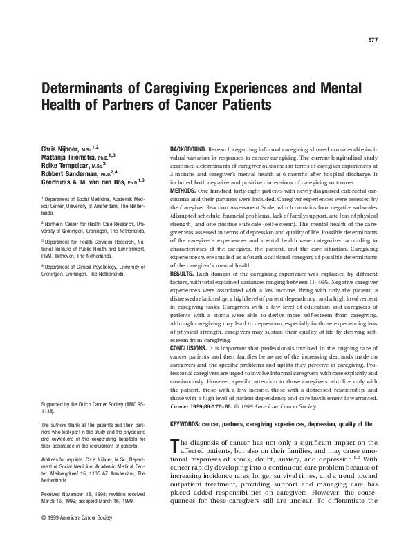 (PDF) Determinants of caregiving experiences and mental health of ...
