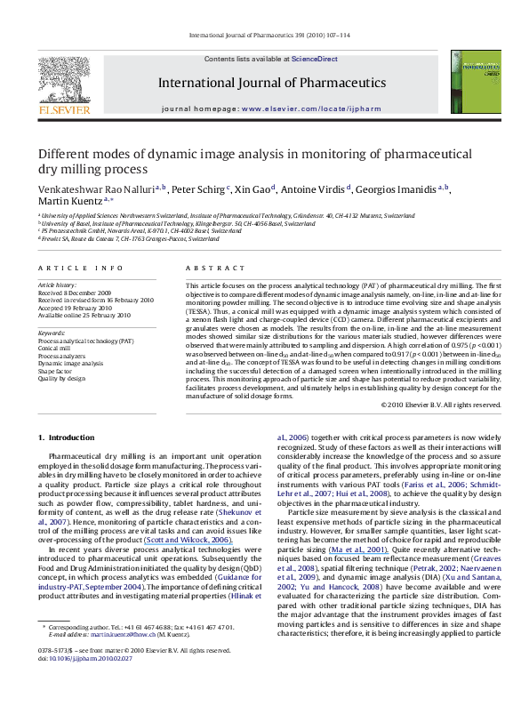 (PDF) Different modes of dynamic image analysis in monitoring of pharmaceutical dry milling