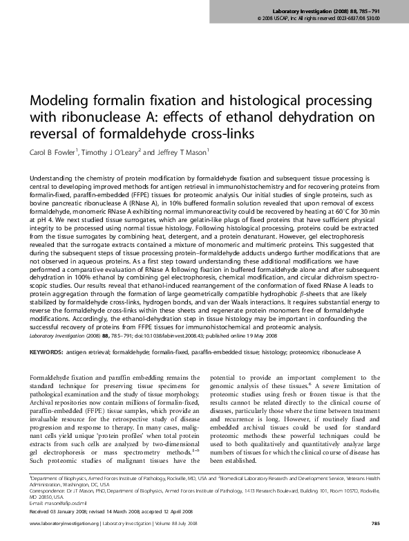 (PDF) Modeling formalin fixation and histological processing with