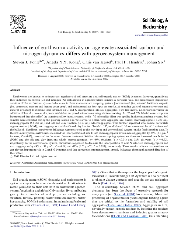 (PDF) Influence of earthworm activity on aggregate-associated carbon ...