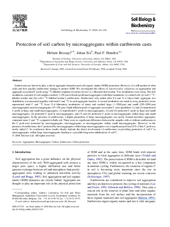 (PDF) Protection of soil carbon by microaggregates within earthworm casts