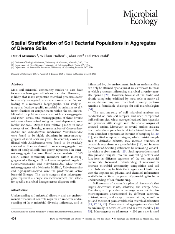 (PDF) Spatial Stratification of Soil Bacterial Populations in ...