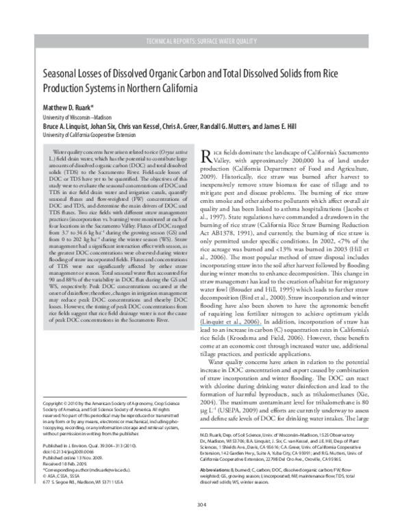 (PDF) Seasonal Losses of Dissolved Organic Carbon and Total Dissolved ...