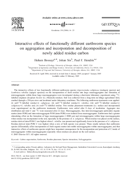 (PDF) Interactive effects of functionally different earthworm species ...