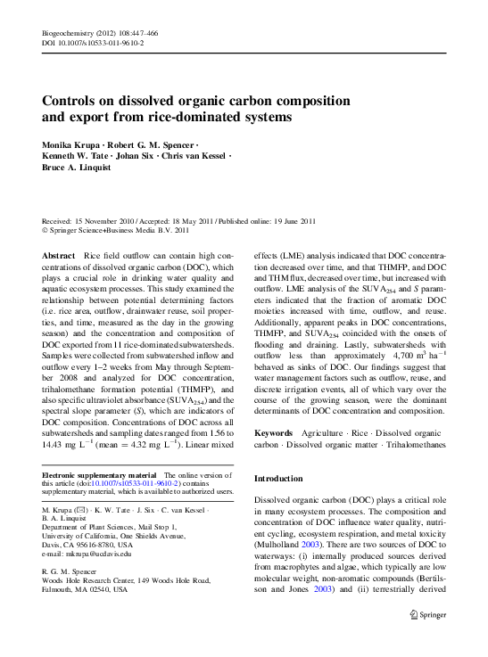 (PDF) Controls on dissolved organic carbon composition and export from ...