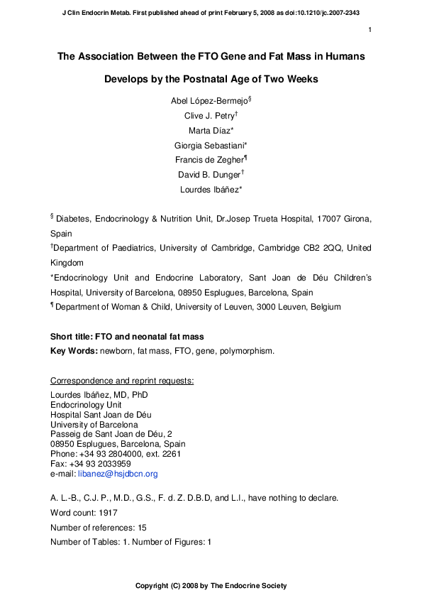 (PDF) The Association between the FTO Gene and Fat Mass in Humans ...