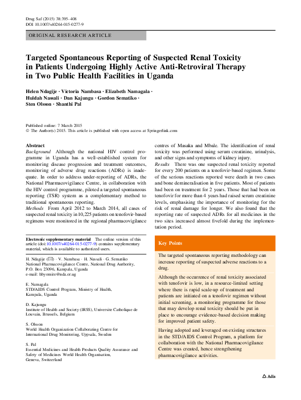 (PDF) Targeted Spontaneous Reporting of Suspected Renal Toxicity in ...