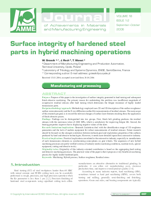 (PDF) Surface integrity of hardened steel parts in hybrid machining ...