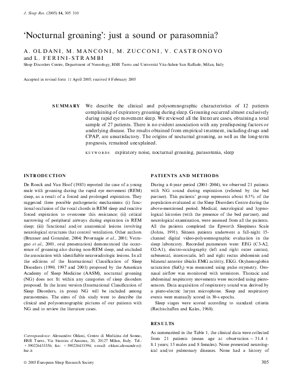 (PDF) Nocturnal groaning': just a sound or parasomnia?