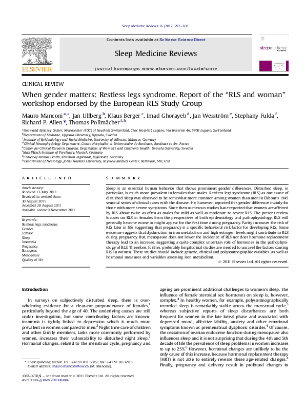 (PDF) When gender matters: Restless legs syndrome. Report of the “RLS ...