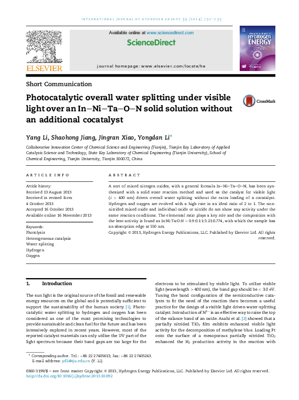 (PDF) Photocatalytic overall water splitting under visible light by ...