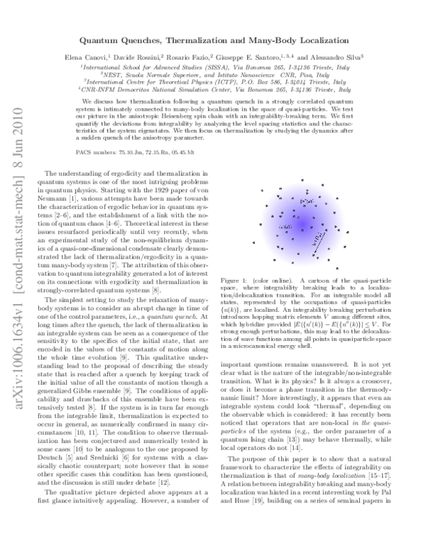 (PDF) Quantum quenches, thermalization, and many-body localization