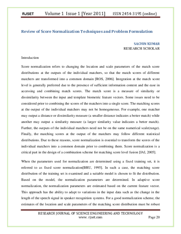 (PDF) Review of Score Normalization Techniques and Problem Formulation