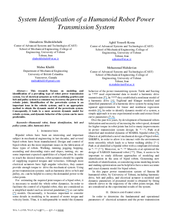 (PDF) System identification of a humanoid robot power transmission system