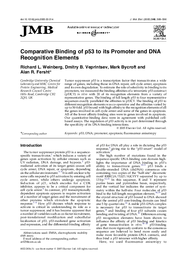 (PDF) Comparative Binding of p53 to its Promoter and DNA Recognition ...
