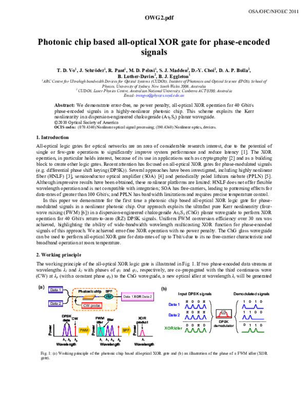 (PDF) Photonic chip based all-optical XOR gate for phase-encoded signals