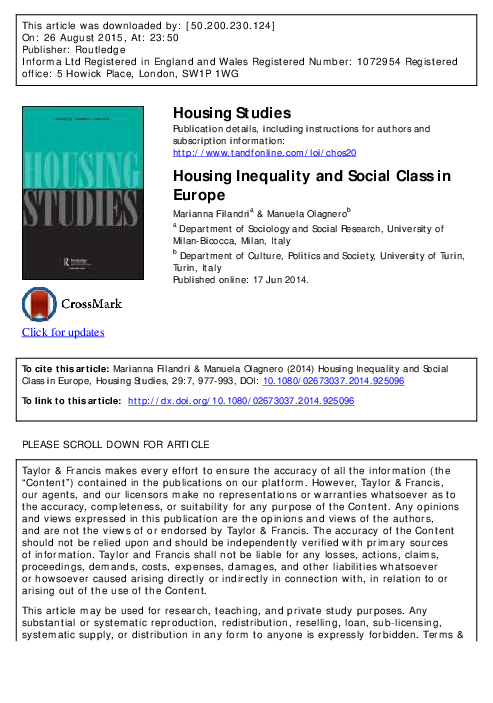 (PDF) Housing Inequality and Social Class in Europe