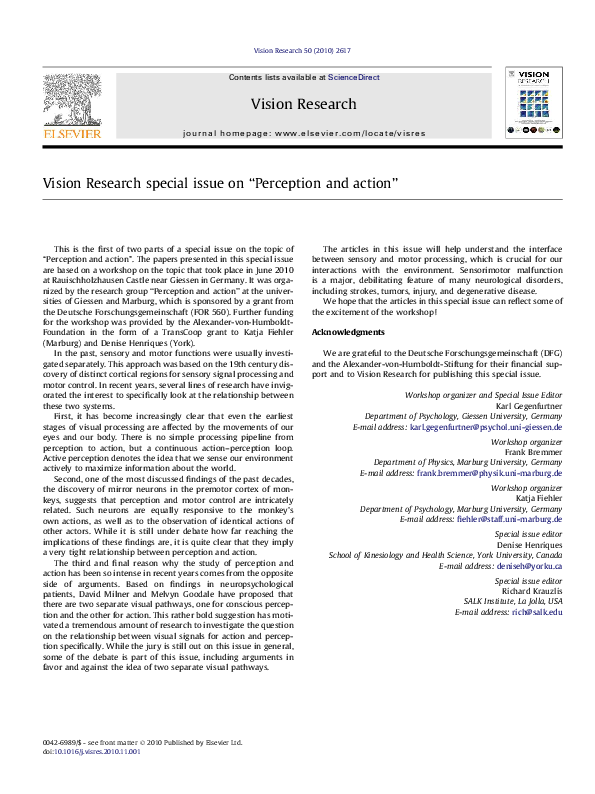 (PDF) Vision Research special issue on “Perception and action”