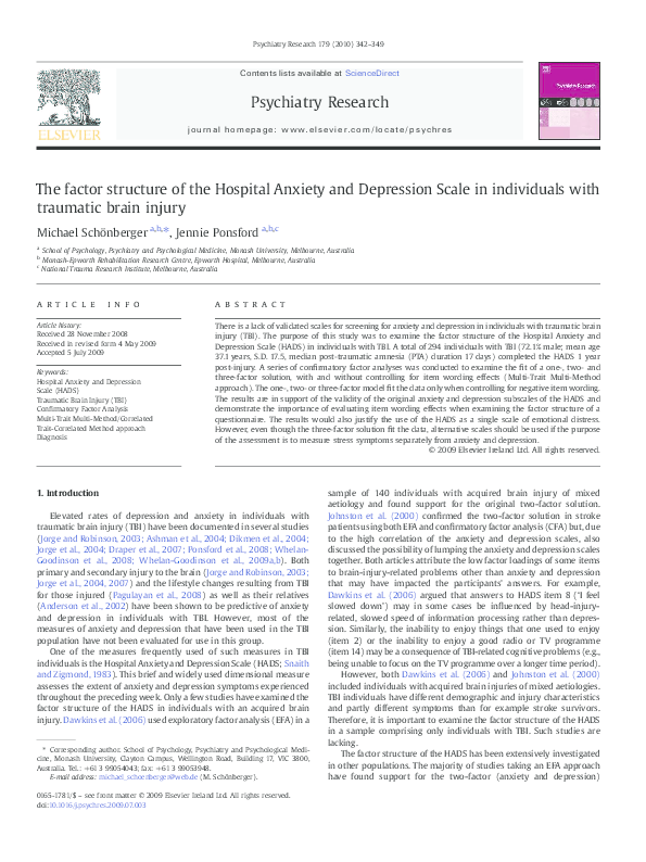 (PDF) The factor structure of the hospital anxiety and depression scale ...