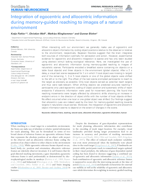 (PDF) Integration of egocentric and allocentric information during ...