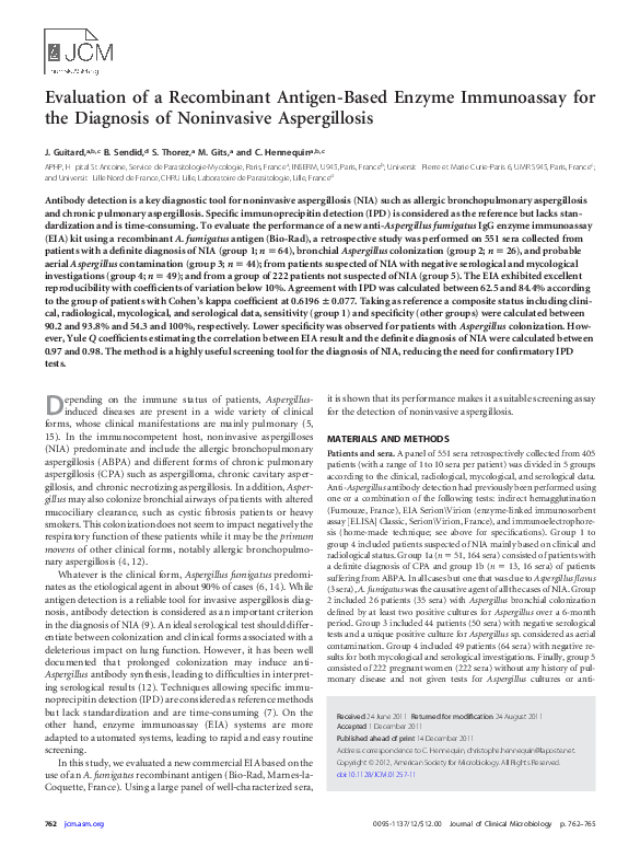 (PDF) Evaluation of a Recombinant Antigen-Based Enzyme Immunoassay for ...