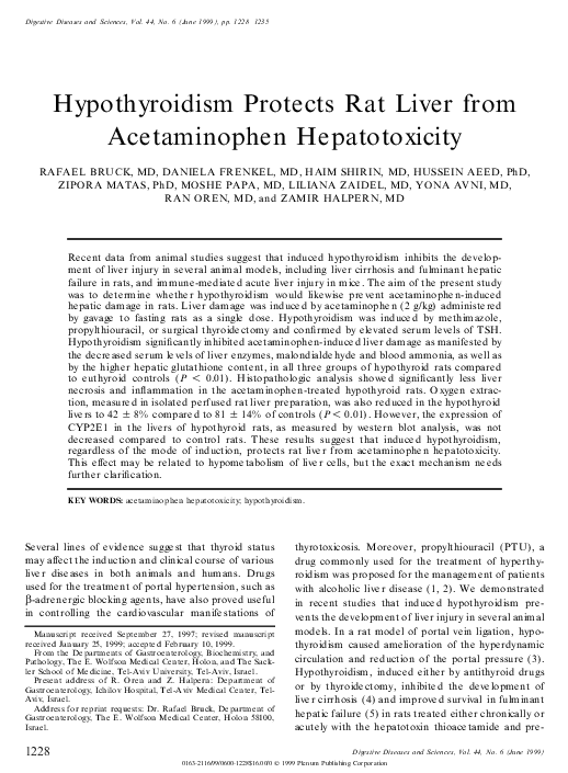 (PDF) Hypothyroidism protects rat liver from acetaminophen hepatotoxicity Haim Shirin and