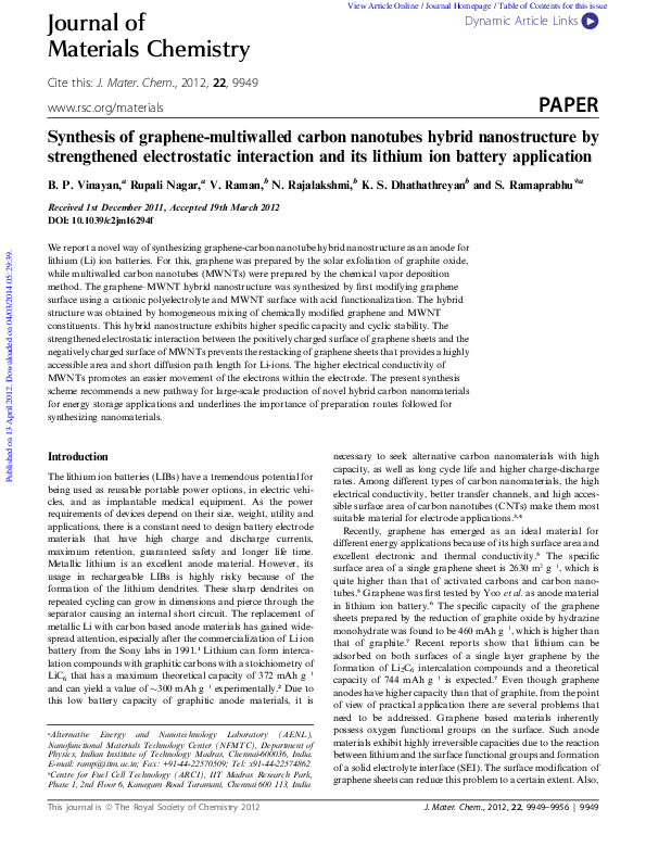 (PDF) Synthesis of graphene-multiwalled carbon nanotubes hybrid ...