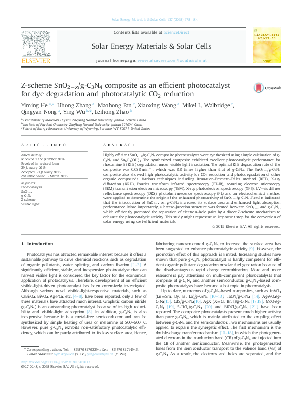 (PDF) Z-scheme SnO 2 À x /g-C 3 N 4 composite as an efficient ...