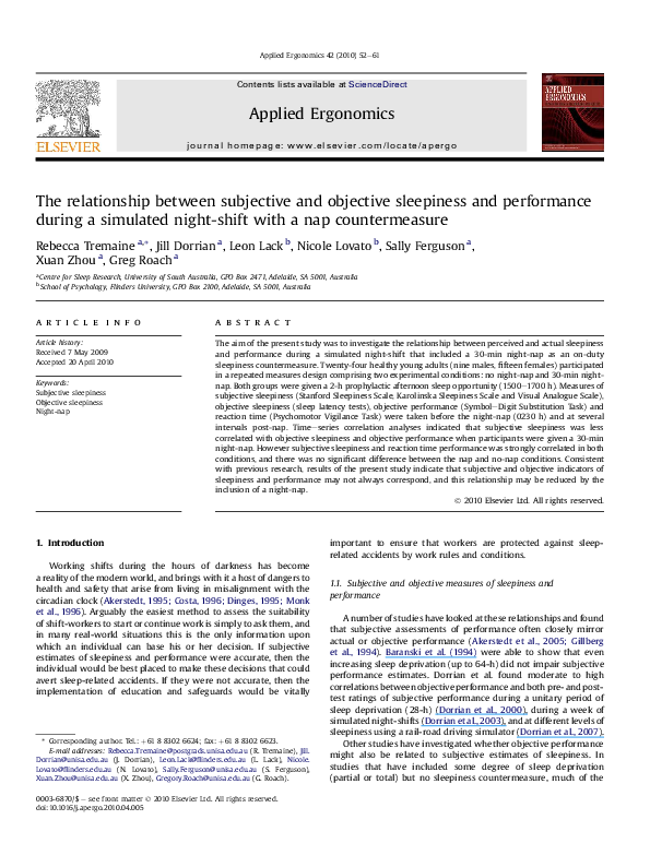 (PDF) The relationship between subjective and objective sleepiness and ...