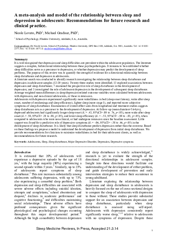 (PDF) A meta-analysis and model of the relationship between sleep and ...